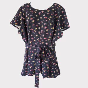Lane Bryant Black Floral Short Sleeve Peplum Top Size 20 NWT